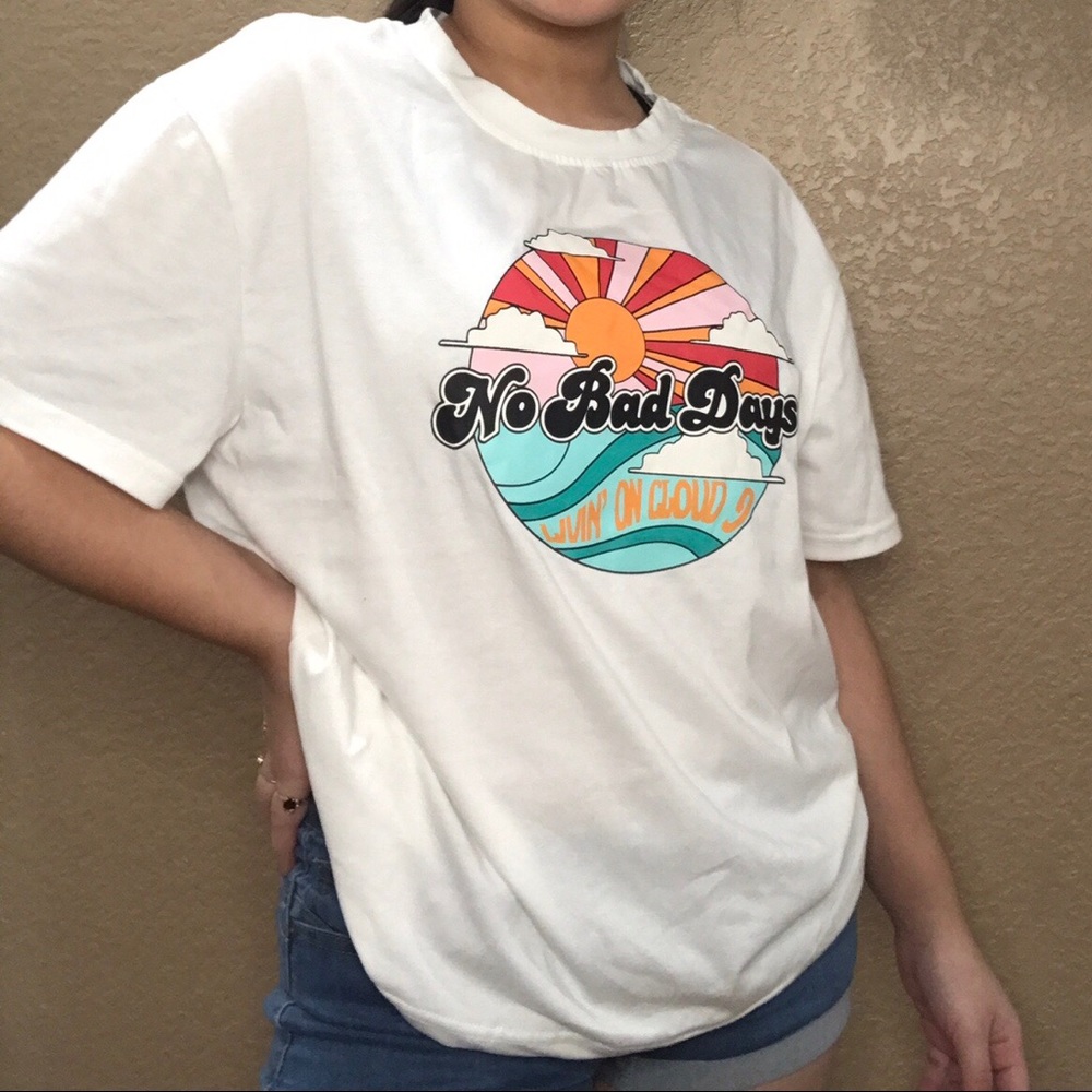 No Bad Days “Livin’ On Cloud 9” white t shirt